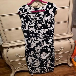 Ralph Lauren Navy Blue/White Floral decor dress